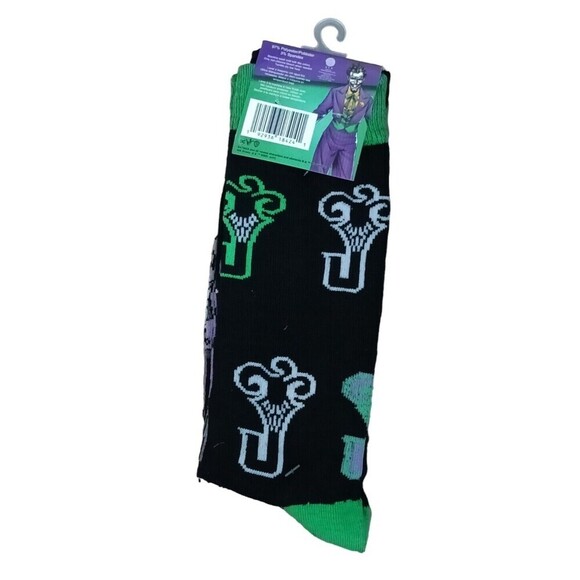 DC Comics Joker Socks Mens Size 6-12 Black Graphic Mid Calf 2 Pairs - Picture 3 of 5